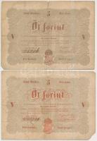 1848. 5Ft "Kossuth bankó" (2x) vörösesbarna és barna T:III,III-