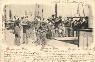 Mittag am Bord. Gruss aus Pola, Verlag Alois Beer / K.u.K. navy (minor surface damage)