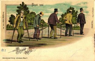 Pöstyén, korzó, humoros lap; Schwidernoch Károly / corso, humorous card, litho (fl)