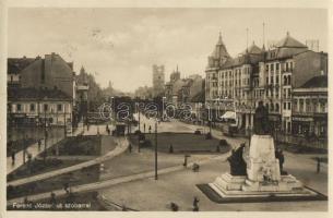 Debrecen, Ferenc József út, szobor, S. Sándor üzlete, Frank Rezső üzlete, csipkeáruház