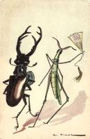 Lucanus cervus, Tettigoniidae, litho s: A. Vimaz (?) (small tear)