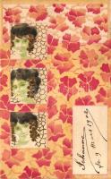 Ladies, flowers, unsigned Raphael Kirchner art postcard (r)