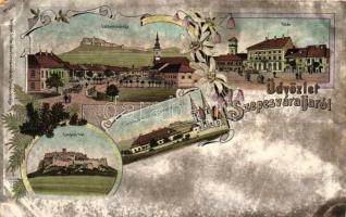 Szepesváralja, Fő tér, Szepesi vár, Püspöki székhely, székesegyház / main square, castle, cathedral, Szoller Géza No. 2802. floral Art Nouveau litho (EK)