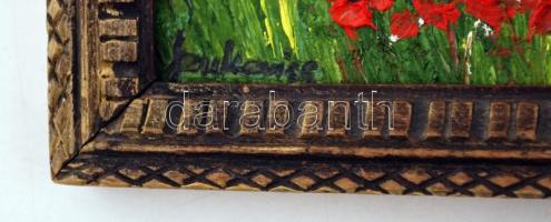 Szukovics jelzéssel: Pipacsok, olaj, farost, keretben, 15x39cm