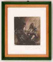 Olvashatatlan jelzéssel: Beszélgetők. Vegyes technika, papír, pasztpartuban, üvegezett keretben. Harsányi Zsuzsának dedikálva.  20x17cm