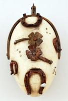 Patkolt lúdtojás, réz, repedt, 13×6 cm, m:6 cm