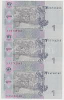 Ukrajna 2004. 1H 3-as ívben + 2H 3-as ívben T:I 
Ukraine 2004. 1 Hryvnia in a sheet of 3 + 2 Hryven...