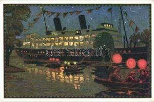 Lloyddampfer 'Wien' bei Nacht, 1913 Osterreichische Wien Adria Austellung