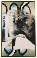 Baky Péter (1950-): Zsuzsanna és a vének. Vegyes technika, farost, jelzett, keretben, 96×58 cm