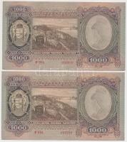 1943. 1000P (2x) sorszámkövetők, nyomdai papírráncokkal T:I- sarokhajlások