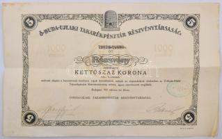 Budapest 1921. "Ó-Buda-Ujlaki Takarékpénztár Részvénytársaság" 5 részvénye egyenként 200K-...