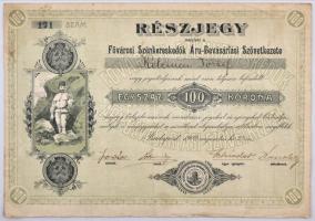 Budapest 1909. "Fővárosi Szénkereskedők Áru-Bevásárlási Szövetkezete" részjegye 100K-ról, ...