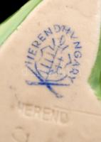 Herendi sárga porcelán rózsa, kézzel festett, jelzett, apró lepattanásokkal, 8x5,5 cm