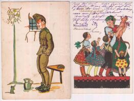 19 db RÉGI motívumlap, vegyes minőség; üdvözlő, folklór, katonai, művész / 19 old motive cards, mixe...