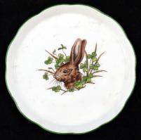 Herendi vadász mintás porcelán tálka, kézzel festett, jelzett, hibátlan, d: 10 cm