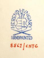 Herendi vadász mintás porcelán tálka, kézzel festett, jelzett, hibátlan, d: 10 cm