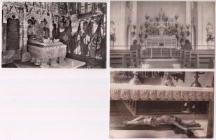10 db főleg RÉGI fekete-fehér magyar városképes lap, vegyes minőség; templom belsők, fotókkal / 10 old black and white Hungarian town-view postcards, mixed quality; church interiors, photos