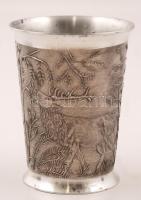 Vadász jelenetes ón pohár, m:9 cm