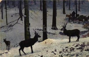 7 db RÉGI használatlan motívumlap, vegyes minőség; vadász / 7 old unused motive cards, mixed quality...