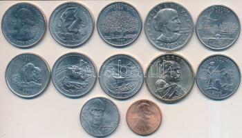 Amerikai Egyesült Államok 1980-2014. 1c-1$ (12xklf) közte 4db "50 Állam" és 4db "Nemzeti Park" 1/4$-os  T:2 USA 1979-2014. 1 Cent - 1 Dollar (12xdiff) including 4pcs of "50 State Quarters" and 4pcs of "Naitonal Park" quarters C:XF