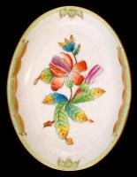Herendi Viktória mintás porcelán tálka, kézzel festett, hibátlan, jelzett, 12x9 cm