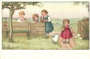 Children, dog, Meissner & Buch, Leipzig, Serie 2448. litho s: L.D. (Rb)
