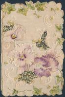 cca 1900-1930 Régi dombornyomott, kihajtható csipke lap, kis sérüléssel