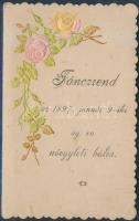 1897 Evangélikus nőegyleti bál dombornyomott, cakkozott szélű táncrendje