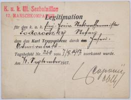 Osztrák-Magyar Monarchia 1917. "Károly-Csapatkereszt" cink kitüntetés mellszalaggal, a kit...