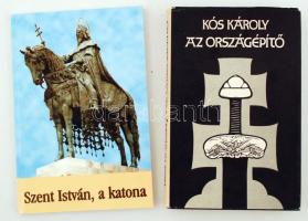 2 db történelmi könyv: Kós Károly: Az országépítő. [Bp.], 1983, Helikon. Vászonkötésben, papír védőborítóval, jó állapotban.; Négyesi Lajos: Szent István, a katona. Bp., 1999, Honvéd Kiadó. Papírkötésben, jó állapotban.