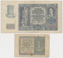 Lengyelország / Német megszállás 1940. 20Zl + 500Zl + 1941. 1Zl + 100Zl T:III,III-
Poland / German ...