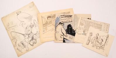 5 db Ludas Matyi karikatúra: Pusztai Pál, Várnai György, Gerő Sándor), egyedi technikák, papír, egyik jelzés nélkül