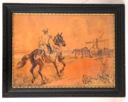 Benyovszky István (1898-1969): Csikós. Színezett rézkarc, papír, kis szakadással, körbevágva, jelzett, üvegezett keretben, 40×55 cm