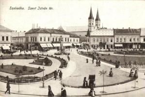 Szabadka, Szent István tér, gyógyszertár, Kramer Béla üzlete / square, pharmacy, shop (EB)