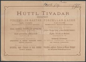 1877 Hüttl Tivadar, Budapest, Porczellán raktár nyomtatványa, magyar és német nyelven, 12x17cm