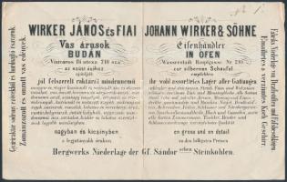 Wirker János és Fiai, Vas árusok, Budán, nyomtatvány, magyar és német nyelven, 20x13cm