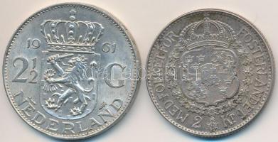 Vegyes: Svédország 1940G 2Kr Ag "V. Gusztáv" + Hollandia 1961. 2 1/2G Ag "Julianna&qu...