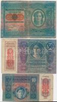 1912. 100K + 1914. 50K + 1915. 10K hamis román felülbélyegzéssel (fake Romanian overprint), mindegyik piros "Deutschösterreich" felülbélyegzéssel T:III,III-