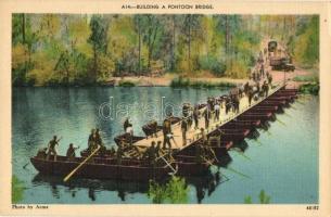 Building a pontoon bridge, American military