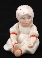 Pajzspecsétes Zsolnay porcelán kislány figura. Hibátlan, kézzel festett. 7 cm