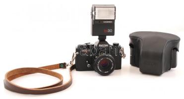 Ricoh KR-5 fényképezőgép saját tokjában + Hanimex Tx30 vaku