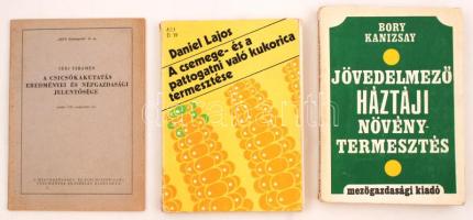 3 db mezőgazdasági könyv: Bory-Kanizsay: Jövedelmező háztáji növénytermesztés. Mg kiadó, 1975. Daniel Lajos: A csemege és a pattogtatni való kukorica termesztése. Mg. 1978. Téri Tihamér: A csicsóka kutatási eredméynei és népgazdasági jelentősége. Mg és Élelmiszeripari Tudományos Egyesület, 1955.