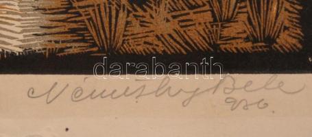 Némethy Béla: Göcseji falu utcája. Linómetszet. Jelzett. 32x28 cm