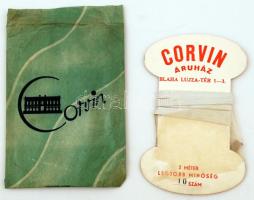 cca 1930-1940 A Corvin Áruház reklámos papírzacskója, benne gumiszalaggal