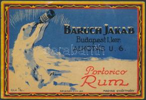 Baruch Jakab (Bp., I.) Portorico rumjának italcímkéje, 8x12 cm