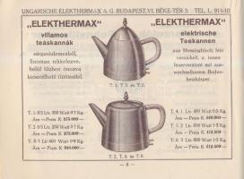 cca 1938-1940 "Elekthermax", a Magyar Elekthermax R.T. Villamos Főző- és Fűtőkészülékek gyárának képes árjegyzéke, 32p