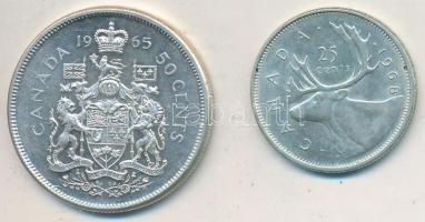 Kanada 1965. 50c Ag + 1968. 25c Ag "II. Erzsébet" T:2 Canada 1965. 50 Cents Ag + 1968. 25 Cents Ag "Elizabeth II" C:XF