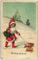 6 db RÉGI motívumlap két lithoval, vegyes minőség; újévi üdvözlő / 6 old motive cards with two litho...