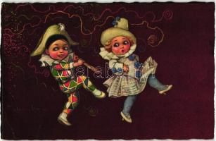 Italian art postcard, children clowns, Proprieta Artistica riservata 1906-3. s: Colombo (EB)