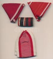 3db katonai kitüntetés mellszalagja, közte "Lajtabánsági Emlékérem" mellszalag + 2db szalagsáv (német Háborús Érdemérem és Sudetenland) fém tartón T:2,2-